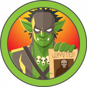 HTB BountyHunter badge: a goblin bounty hunter holding a wanted poster