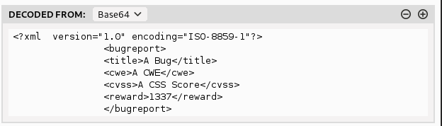 Burp decoder revealing the base64-decoded XML payload