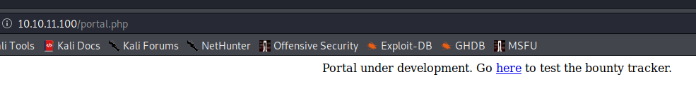 Portal under development page with link to the bounty tracker