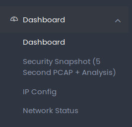 Dashboard sidebar menu with Security Snapshot and Network Status options