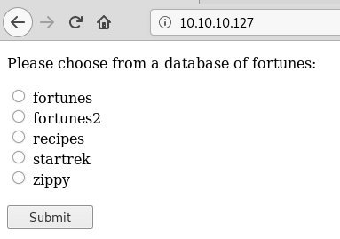 Web form to select a fortune database