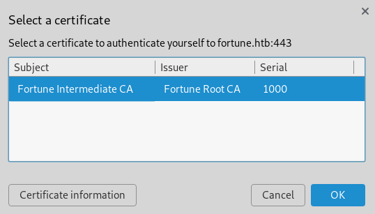 Chromium dialog to select the client certificate