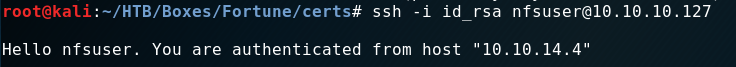 SSH login authenticated as nfsuser
