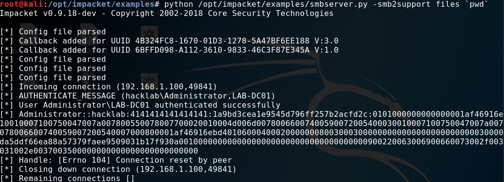 Captured NTLM hash of the domain administrator