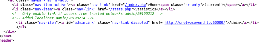 HTML comment revealing hidden admin link condition