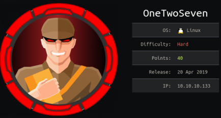HTB OneTwoSeven machine info card: Linux, Hard difficulty, 40 points