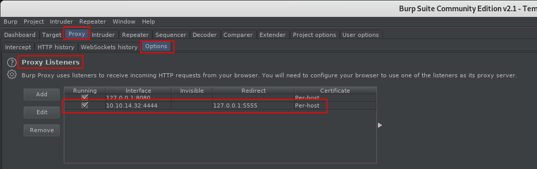 Burp Suite proxy listener configured for http_proxy