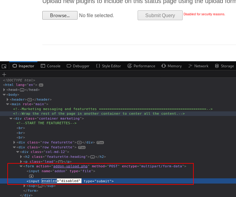 Browser devtools enabling disabled upload submit button