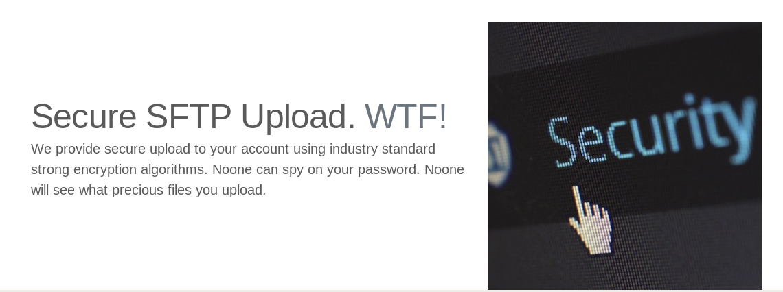 Website homepage advertising secure SFTP upload service