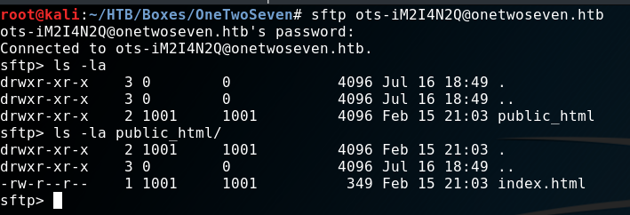 SFTP session listing home and public_html directories