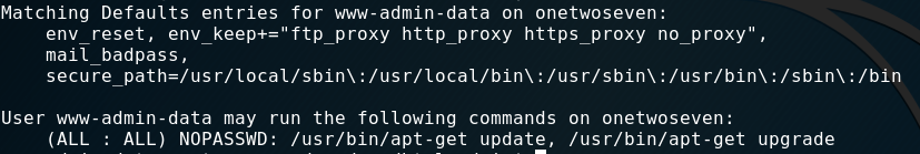 sudo -l output allowing NOPASSWD apt-get update/upgrade