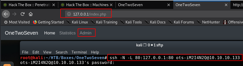 SSH tunnel command with admin menu now accessible