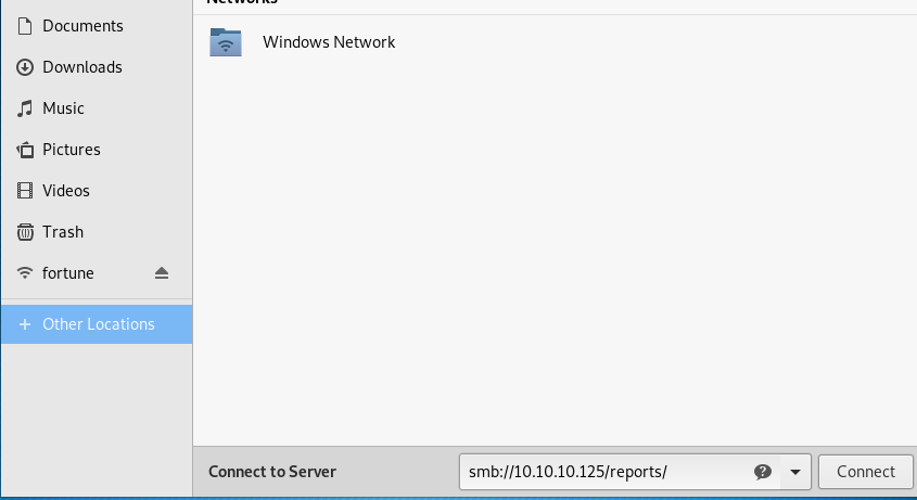 GNOME Connect to Server dialog for anonymous SMB share