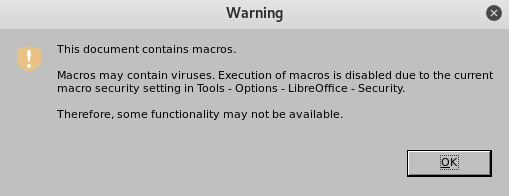 LibreOffice warning dialog about document macros