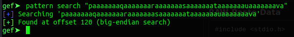 GEF pattern search finding 120-byte offset