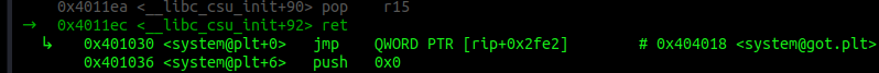 Disassembly about to jump into system@plt