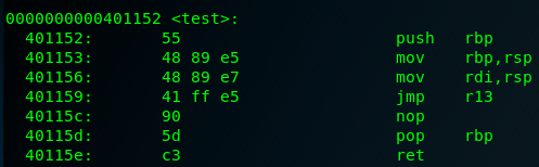 objdump disassembly of the test() function