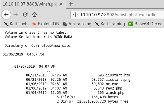 Directory listing returned by the uploaded PHP webshell
