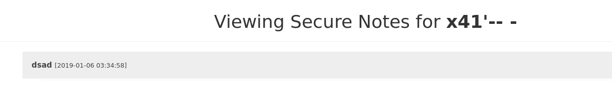 Notes page displaying another user’s note via SQL injection
