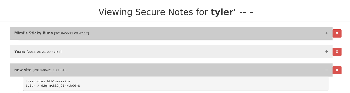 Tyler’s notes revealing SMB share credentials for new-site