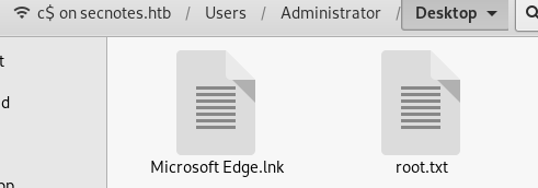 Administrator desktop folder containing the root.txt flag