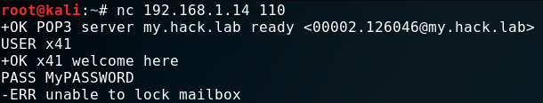 netcat session authenticating to POP3 with USER and PASS