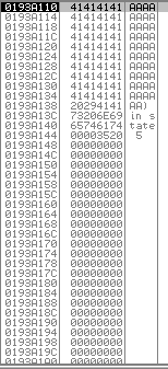 Stack dump filled with repeating 41414141 (AAAA) bytes