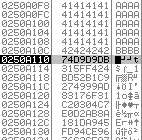 Stack dump showing ESP pointing at the start of the shellcode