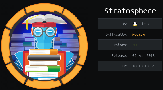 HTB Stratosphere machine info card: Linux, Medium difficulty, 30 points
