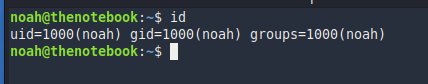 SSH login as user noah confirmed via id