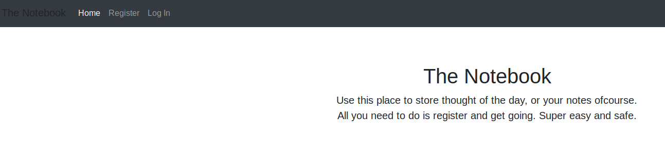 The Notebook web app homepage