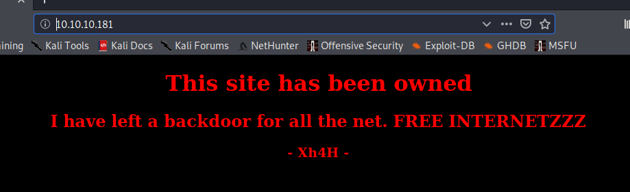 Defaced website message from attacker Xh4H