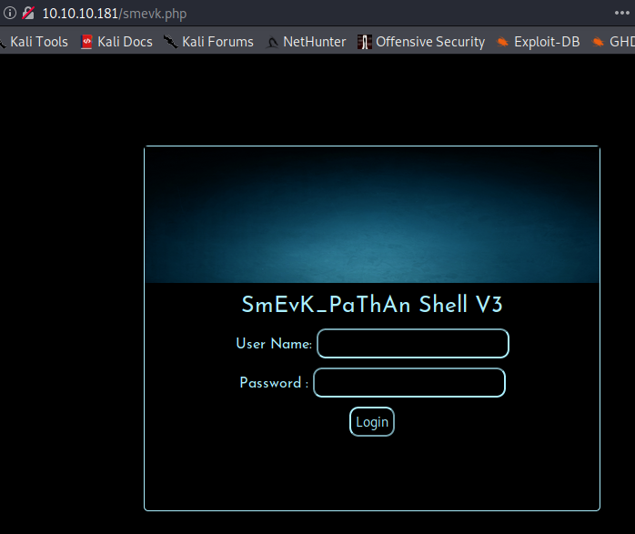 SmEvK webshell login page