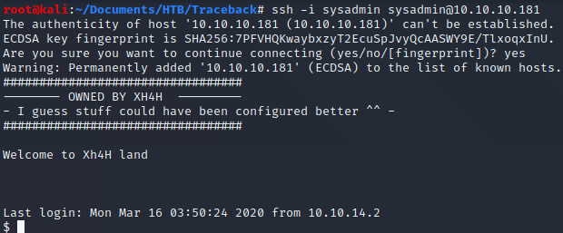 SSH login banner left by attacker Xh4H