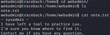 note.txt left by sysadmin in home directory