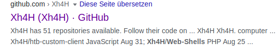 Google search result for Xh4H Web-Shells GitHub repo