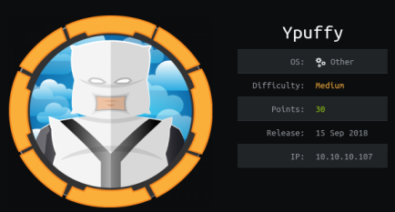 HTB Ypuffy machine info card: Other OS, Medium difficulty, 30 points